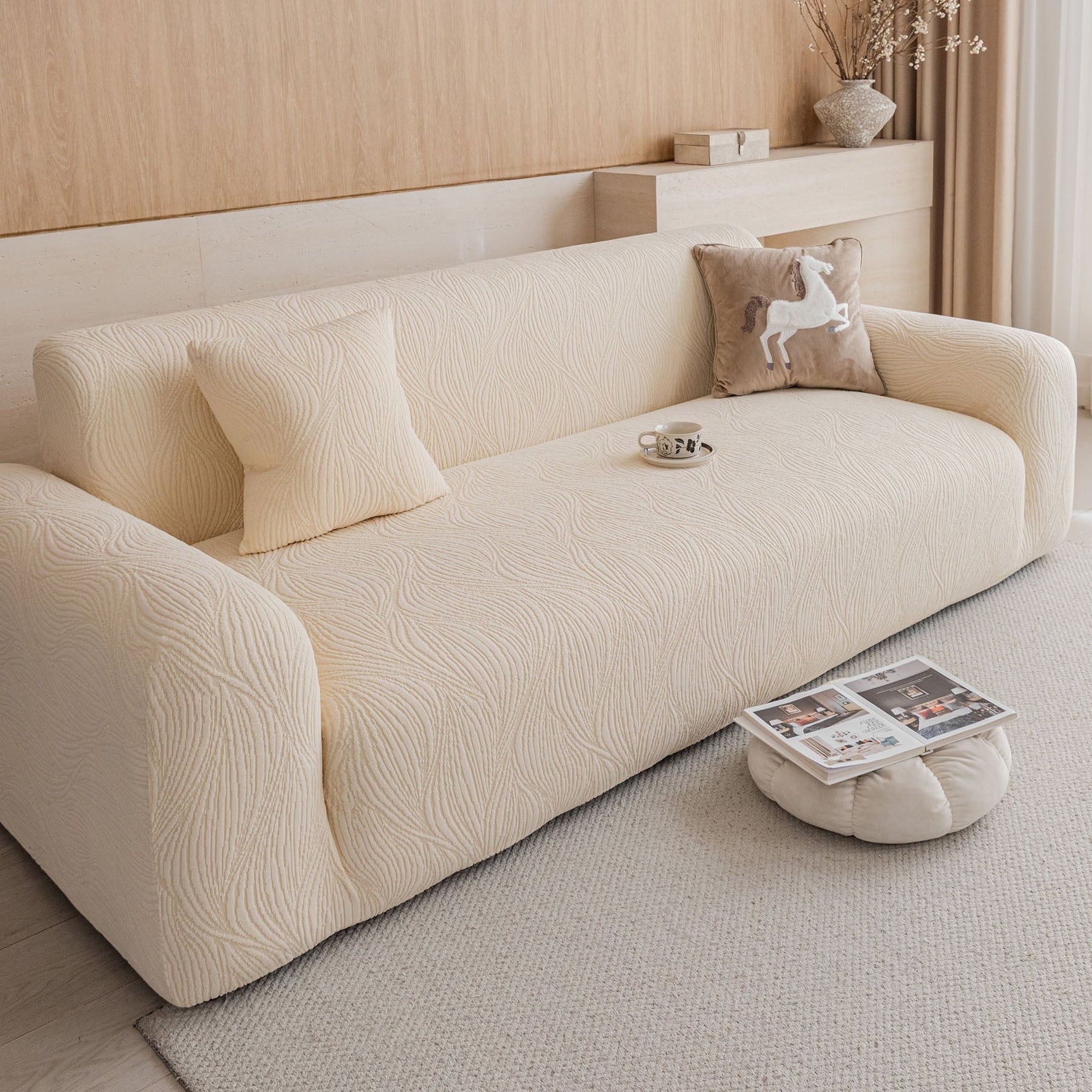 Elastic Stretch Sofa Cover Slipcover,  Thick Plush Wavy Flowing Texture Couch Cover - Ornate Home