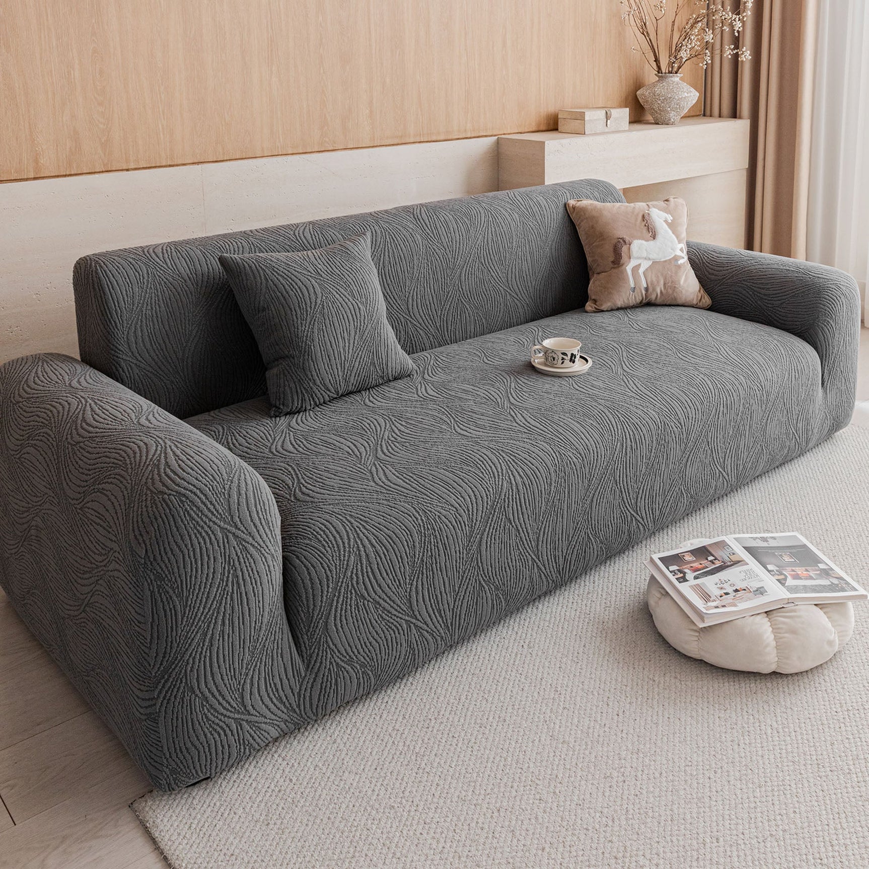 Elastic Stretch Sofa Cover Slipcover,  Thick Plush Wavy Flowing Texture Couch Cover - Ornate Home