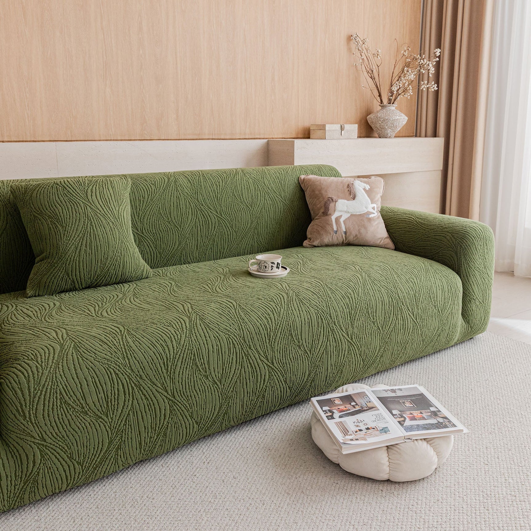 Elastic Stretch Sofa Cover Slipcover,  Thick Plush Wavy Flowing Texture Couch Cover - Ornate Home