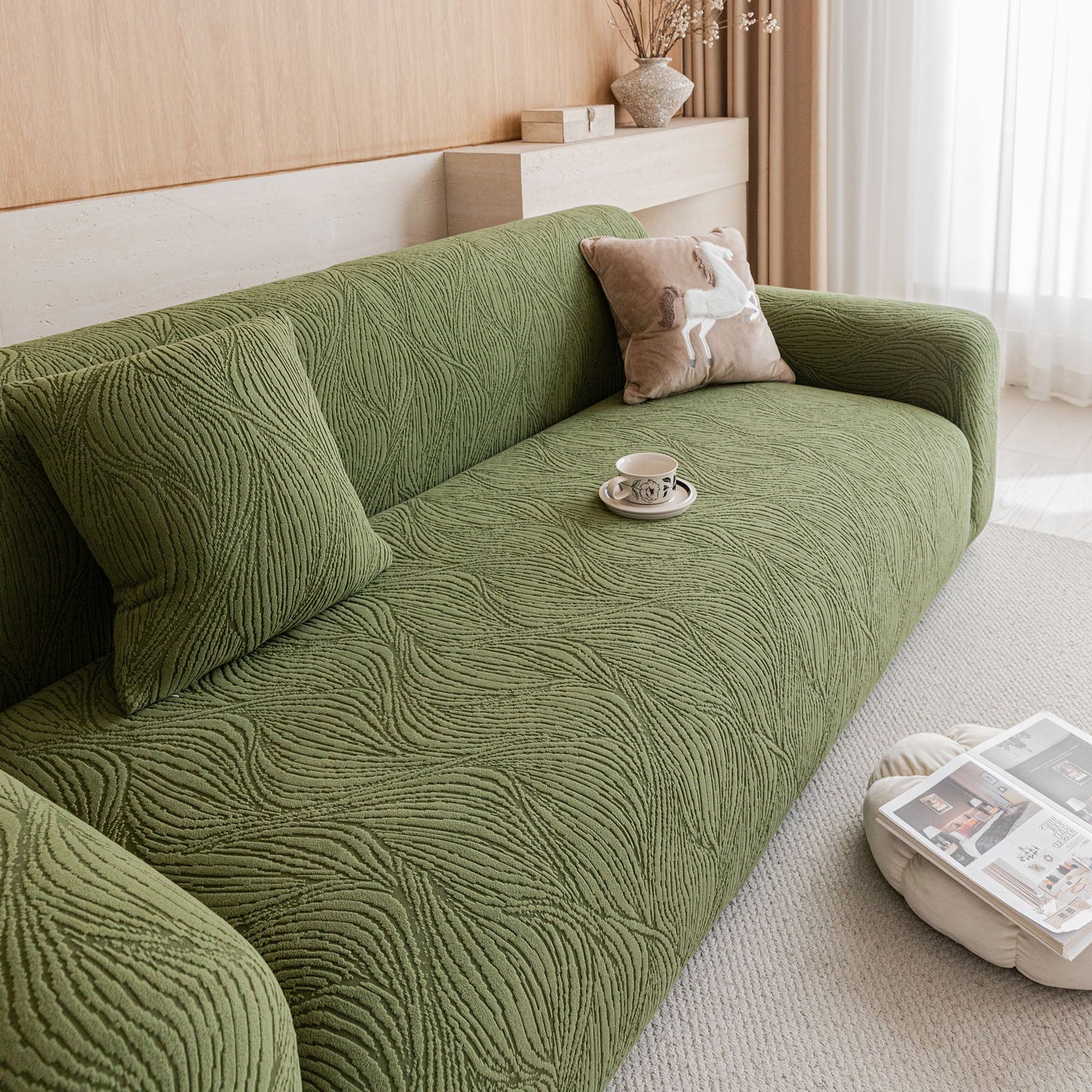 Elastic Stretch Sofa Cover Slipcover,  Thick Plush Wavy Flowing Texture Couch Cover - Ornate Home