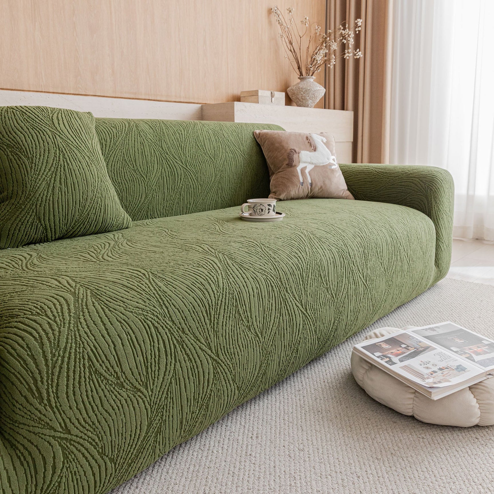 Elastic Stretch Sofa Cover Slipcover,  Thick Plush Wavy Flowing Texture Couch Cover - Ornate Home