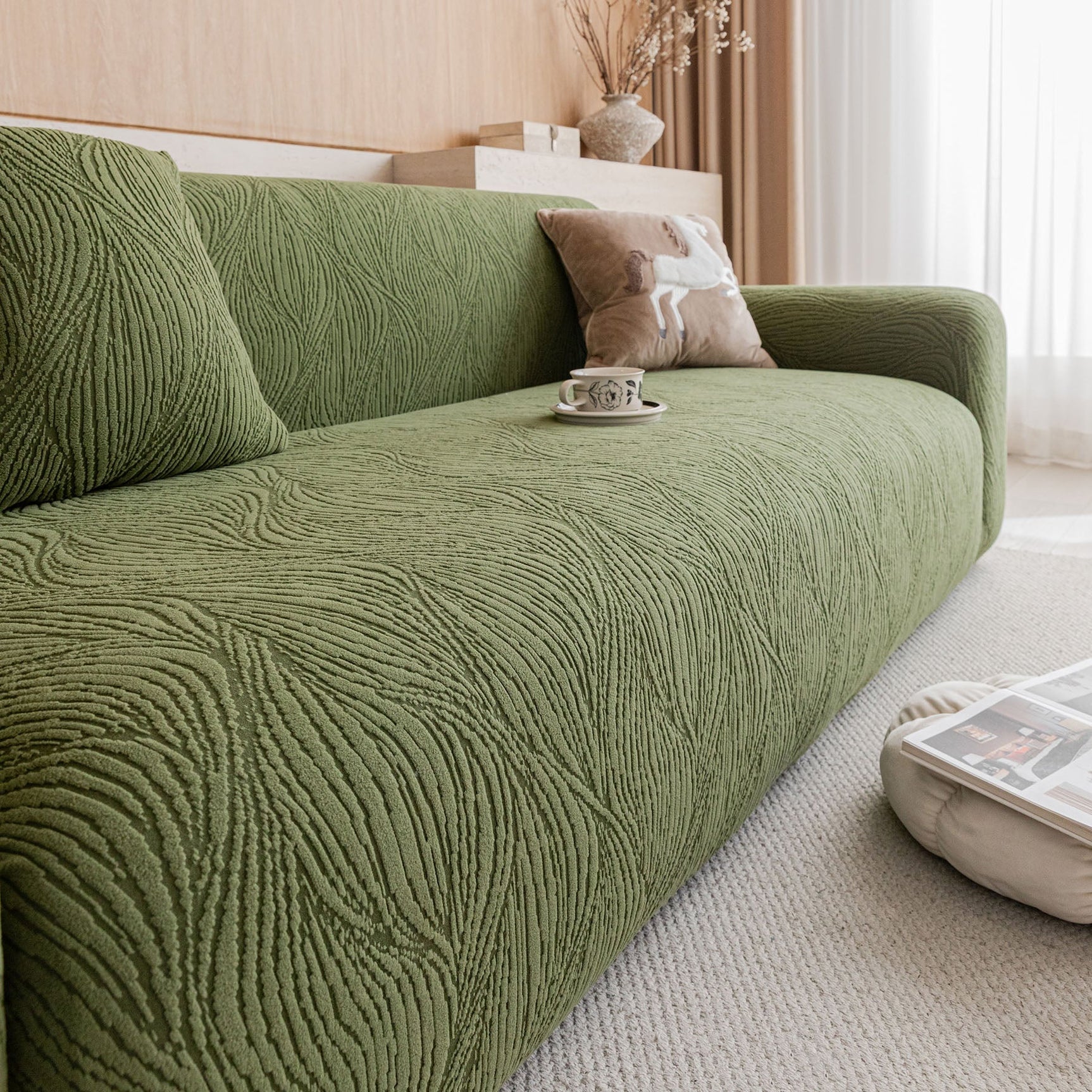 Elastic Stretch Sofa Cover Slipcover,  Thick Plush Wavy Flowing Texture Couch Cover - Ornate Home