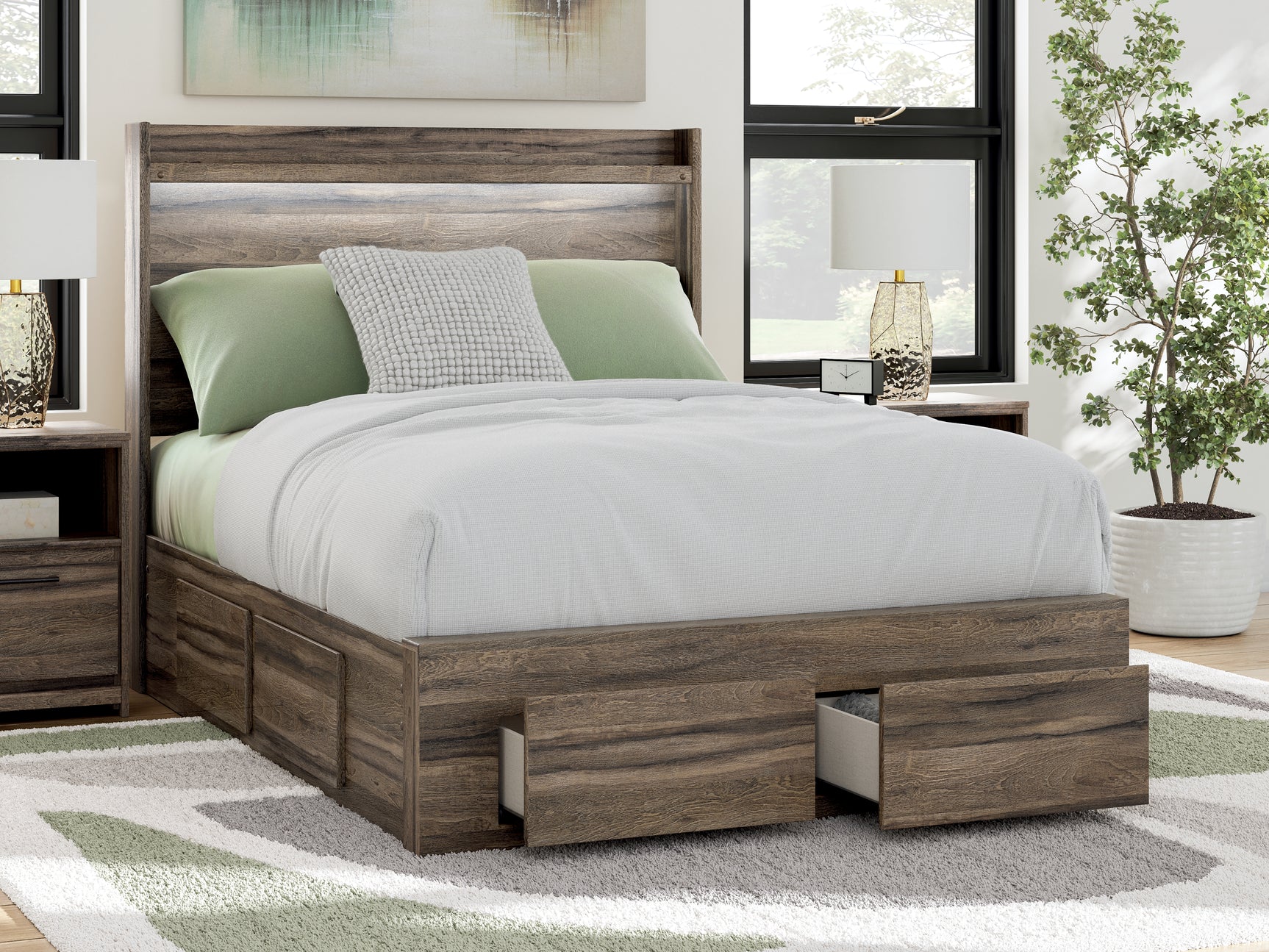 Elbrim Brown Full Panel Storage Bed, Dresser and Mirror (Online Special Price) - Ornate Home