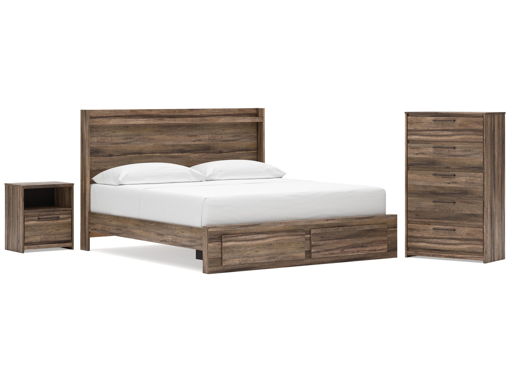 Elbrim Brown King Panel Storage Bed, Chest and Nightstand - Ornate Home