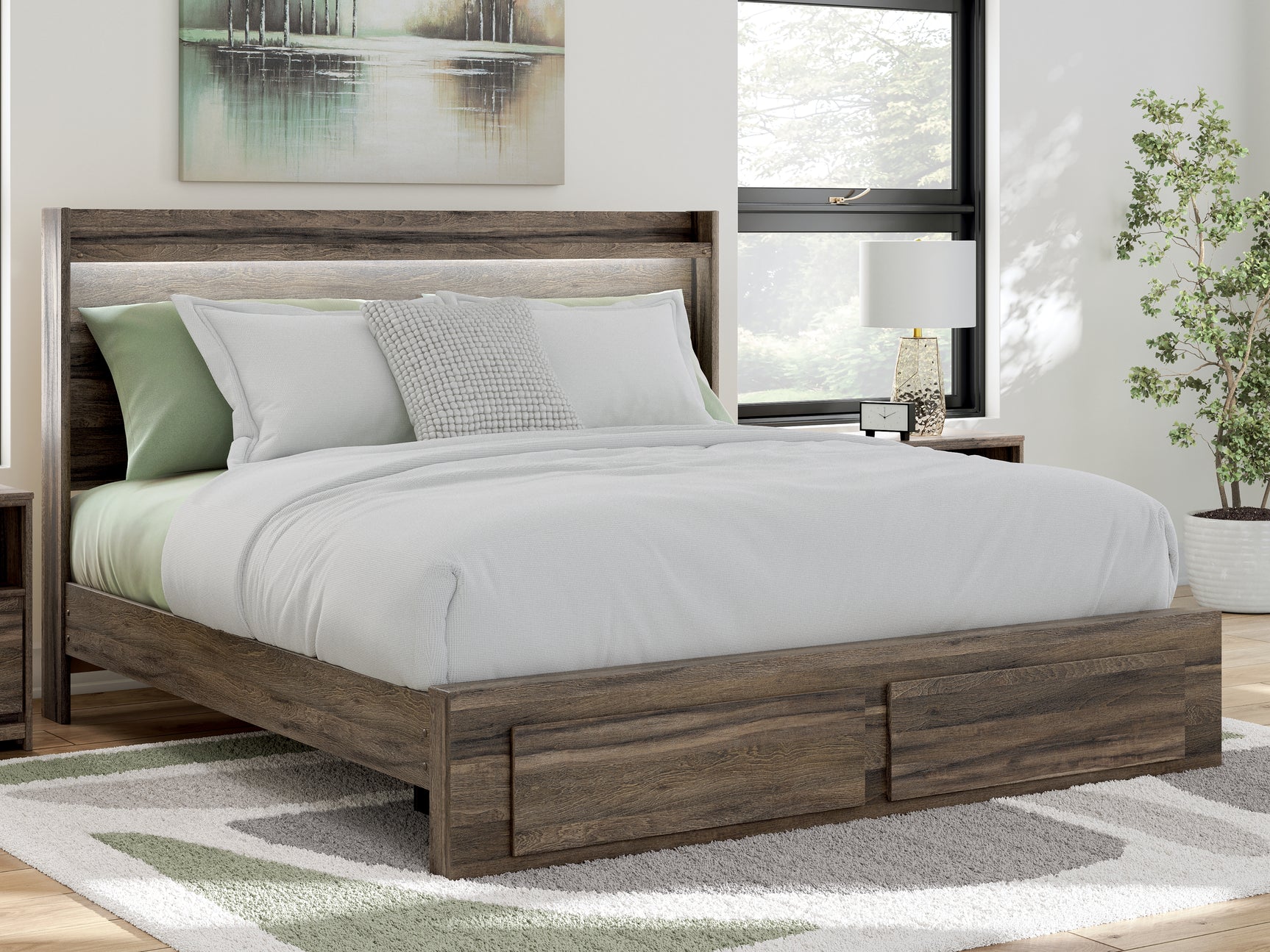 Elbrim Brown King Panel Storage Bed, Chest and Nightstand - Ornate Home