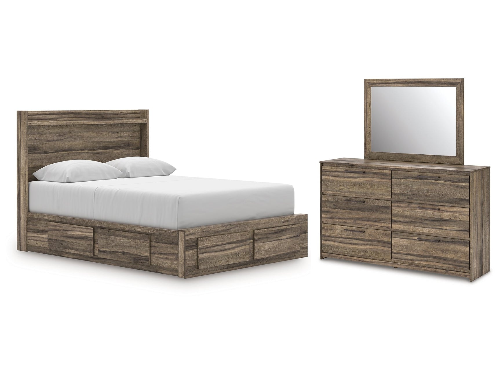 Elbrim Brown Queen Panel 4 Storage Bed, Dresser and Mirror (Online Special Price) - Ornate Home