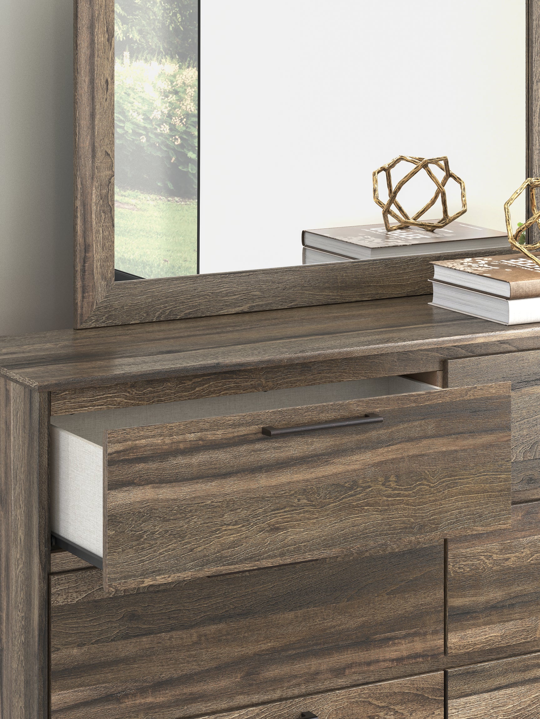 Elbrim Brown Queen Panel Bed, Dresser and Mirror - Ornate Home