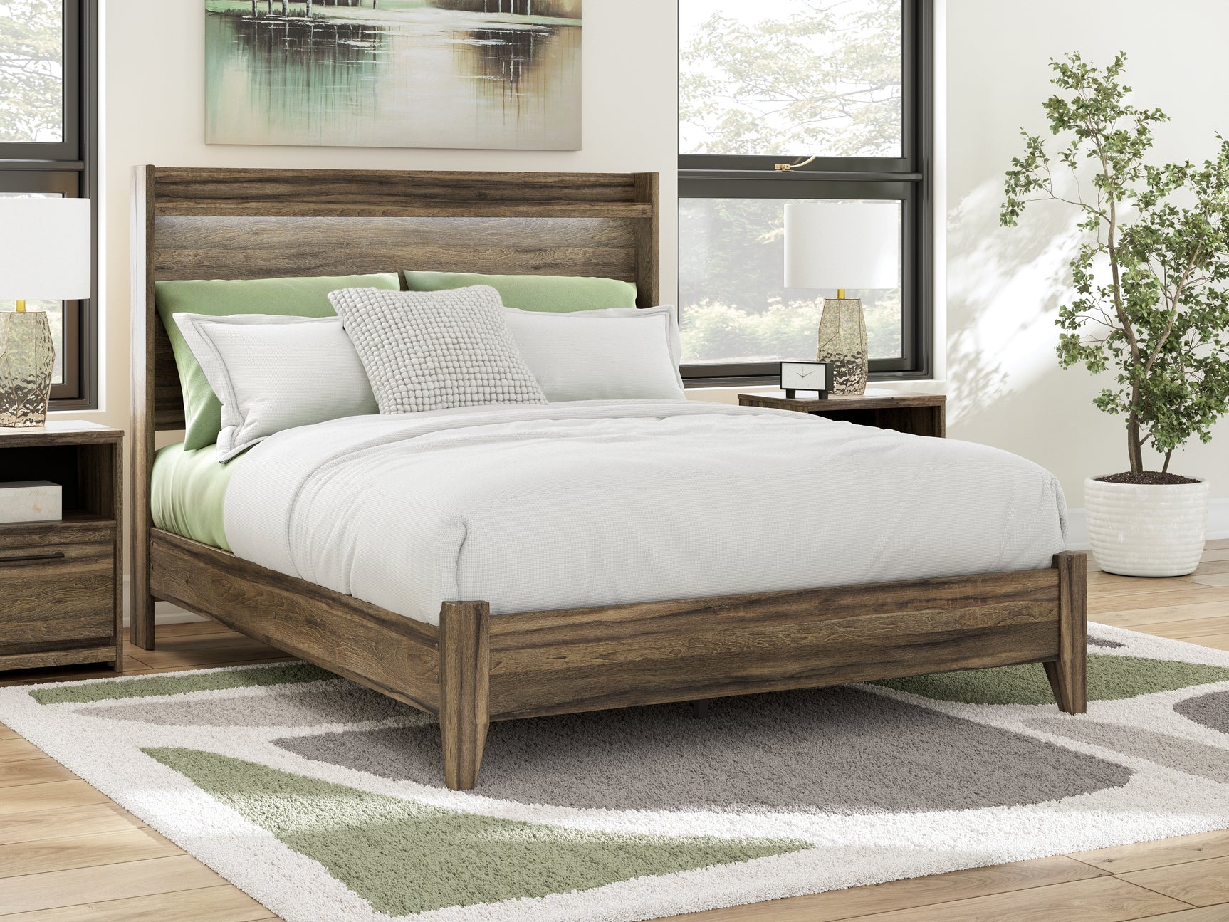 Elbrim Brown Queen Panel Bed, Dresser and Mirror - Ornate Home