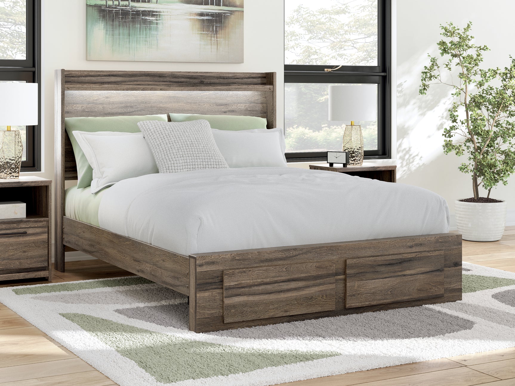Elbrim Brown Queen Panel Storage Bed, Dresser and Mirror (Online Special Price) - Ornate Home