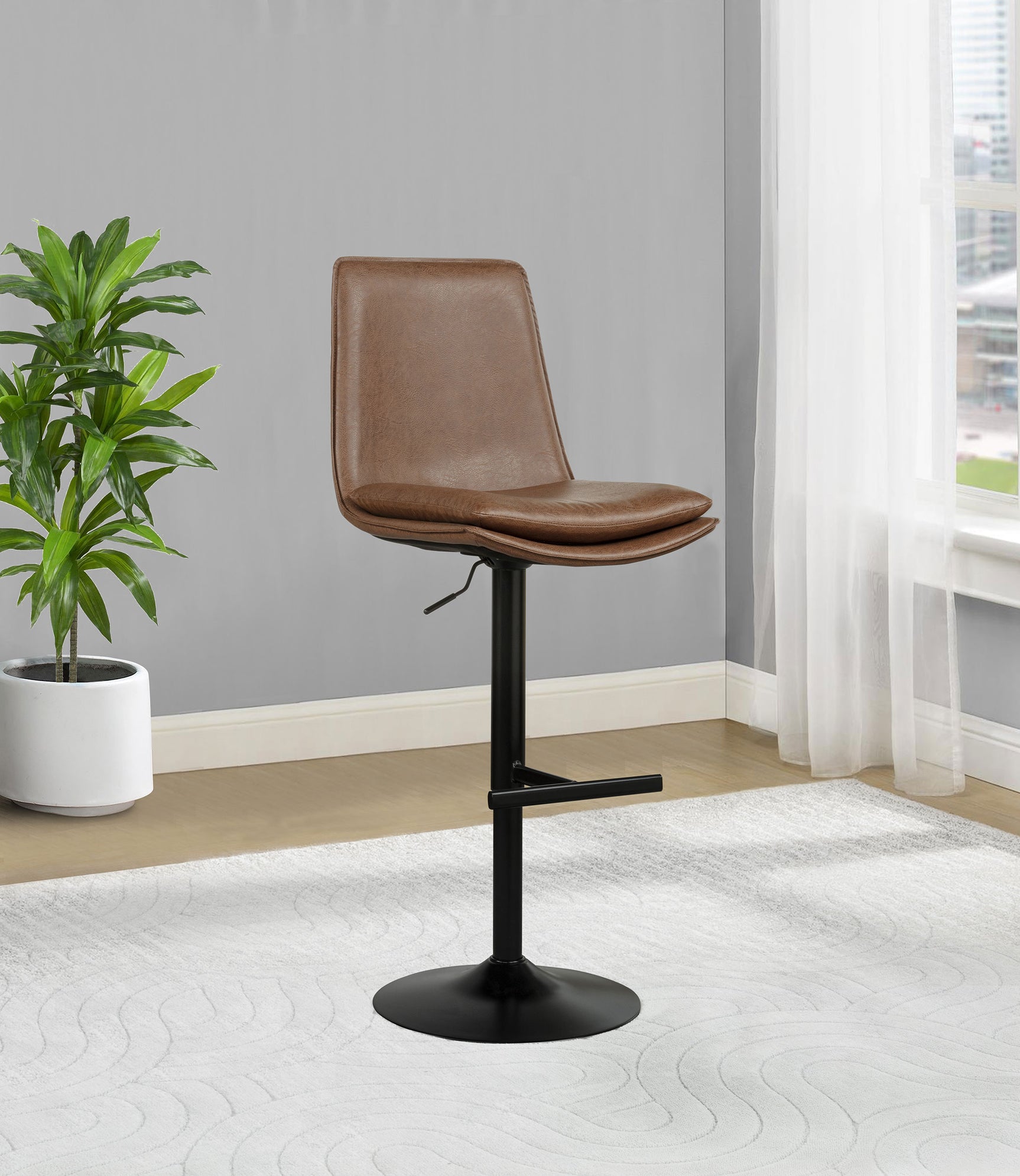 Eldridge Coffee Black Faux Leather Upholstered Adjustable Bar Stool - Ornate Home
