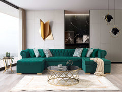 Eleanor Green Velvet Double Chaise Sectional Sofa - Ornate Home
