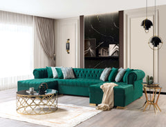 Eleanor Green Velvet Double Chaise Sectional Sofa - Ornate Home