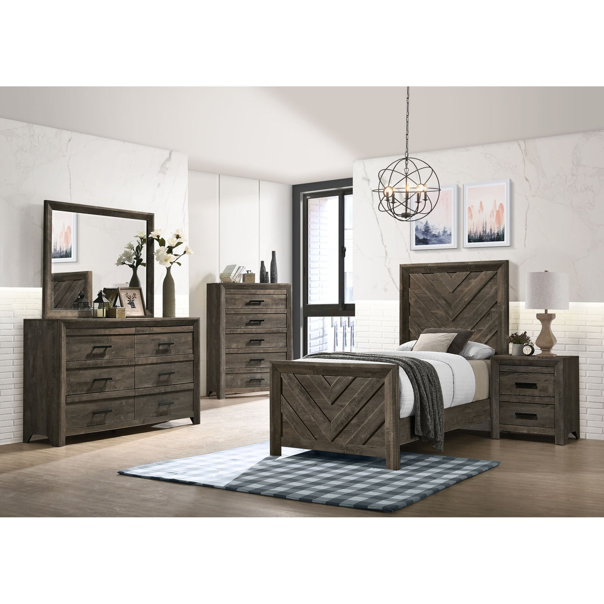 Eleanor Mocha Grey 3-Piece Twin Panel Bedroom Set - Ornate Home