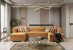 Eleanor Mustard/Gold Velvet Double Chaise Sectional Sofa - Ornate Home