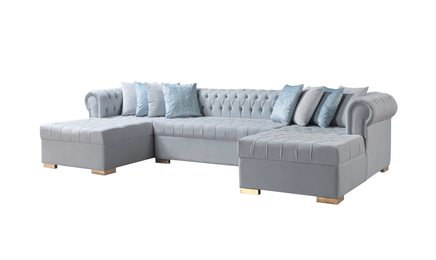 Eleanor Pearl White Velvet Double Chaise Sectional Sofa - Ornate Home