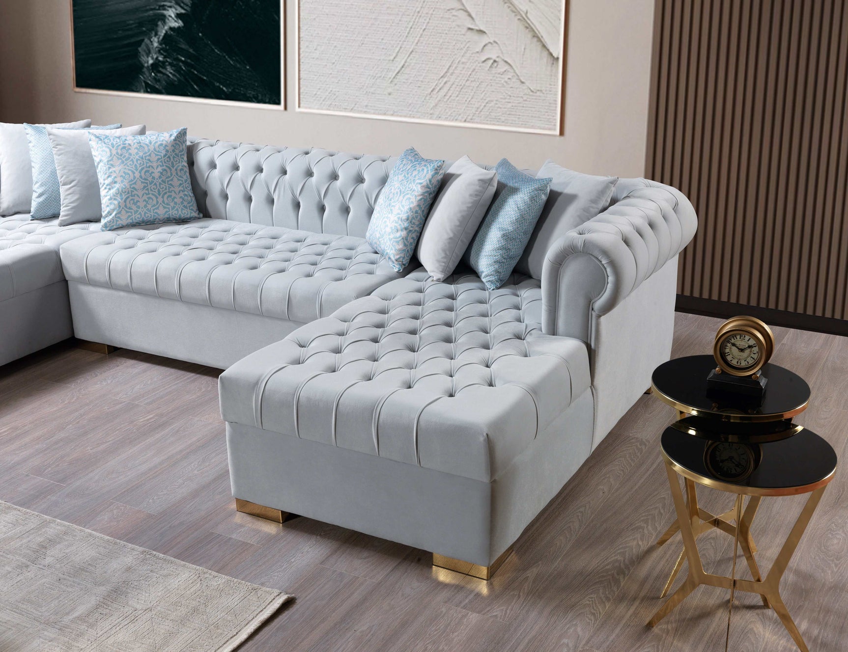Eleanor Pearl White Velvet Double Chaise Sectional Sofa - Ornate Home