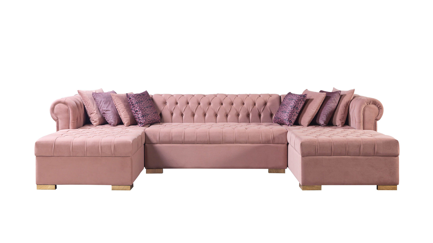 Eleanor Pink Velvet Double Chaise Sectional Sofa - Ornate Home