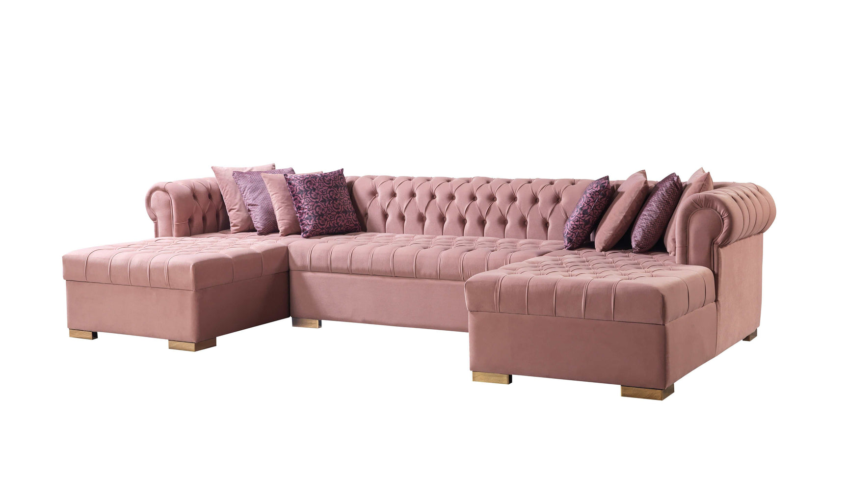 Eleanor Pink Velvet Double Chaise Sectional Sofa - Ornate Home