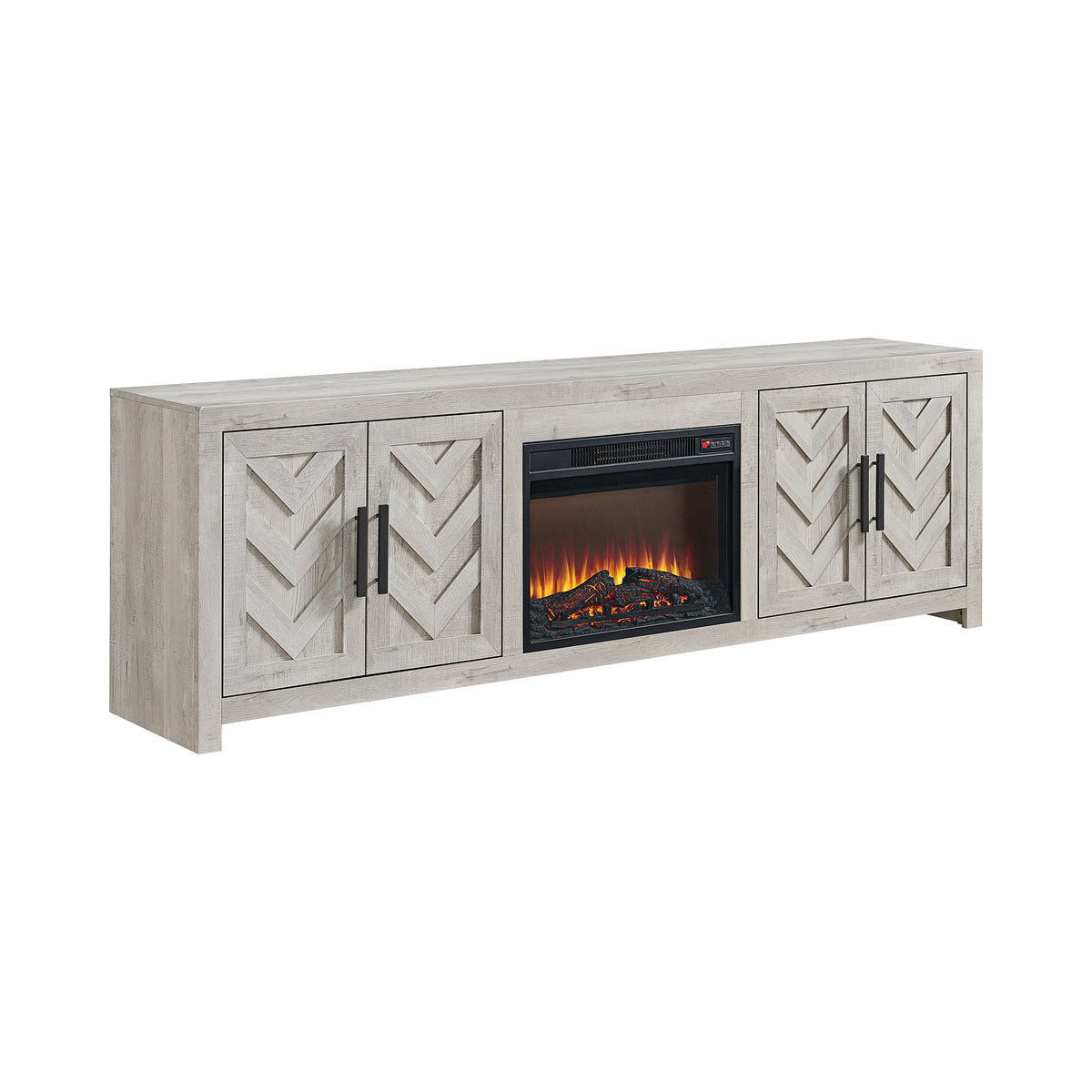 Eleanor White 82" TV Console with Fireplace Insert (Ships in 2 Boxes) - Ornate Home