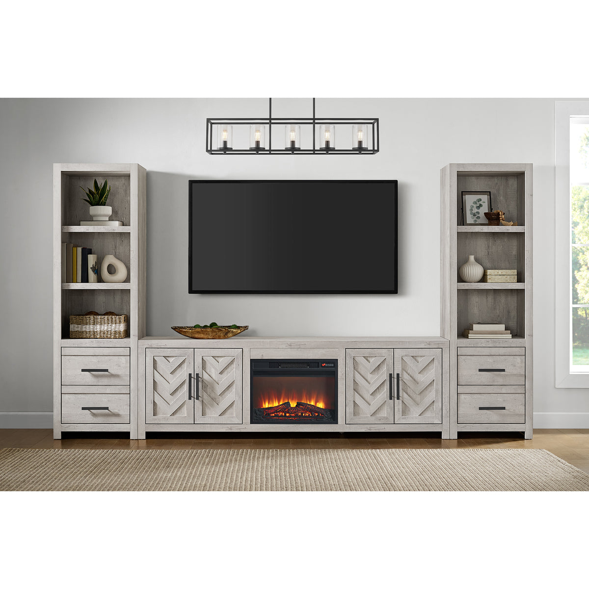 Eleanor White 82" TV Console with Fireplace Insert (Ships in 2 Boxes) - Ornate Home