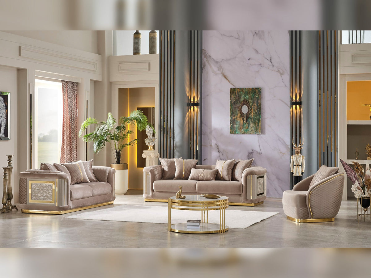 Elegance Beige 3-pieces (Sofa & Loveseat & Chair) Living Room Set - Ornate Home