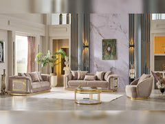 Elegance Beige 3-pieces (Sofa & Loveseat & Chair) Living Room Set - Ornate Home