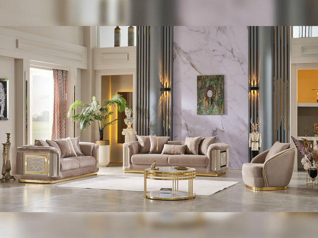 Elegance Beige 3-pieces (Sofa & Loveseat & Chair) Living Room Set - Ornate Home