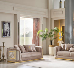 Elegance Beige Stationary Loveseat - Ornate Home