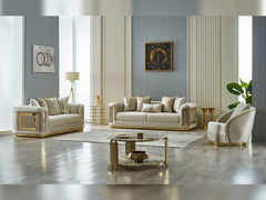 Elegance Cream 3-pieces (Sofa & Loveseat & Chair) Living Room Set - Ornate Home