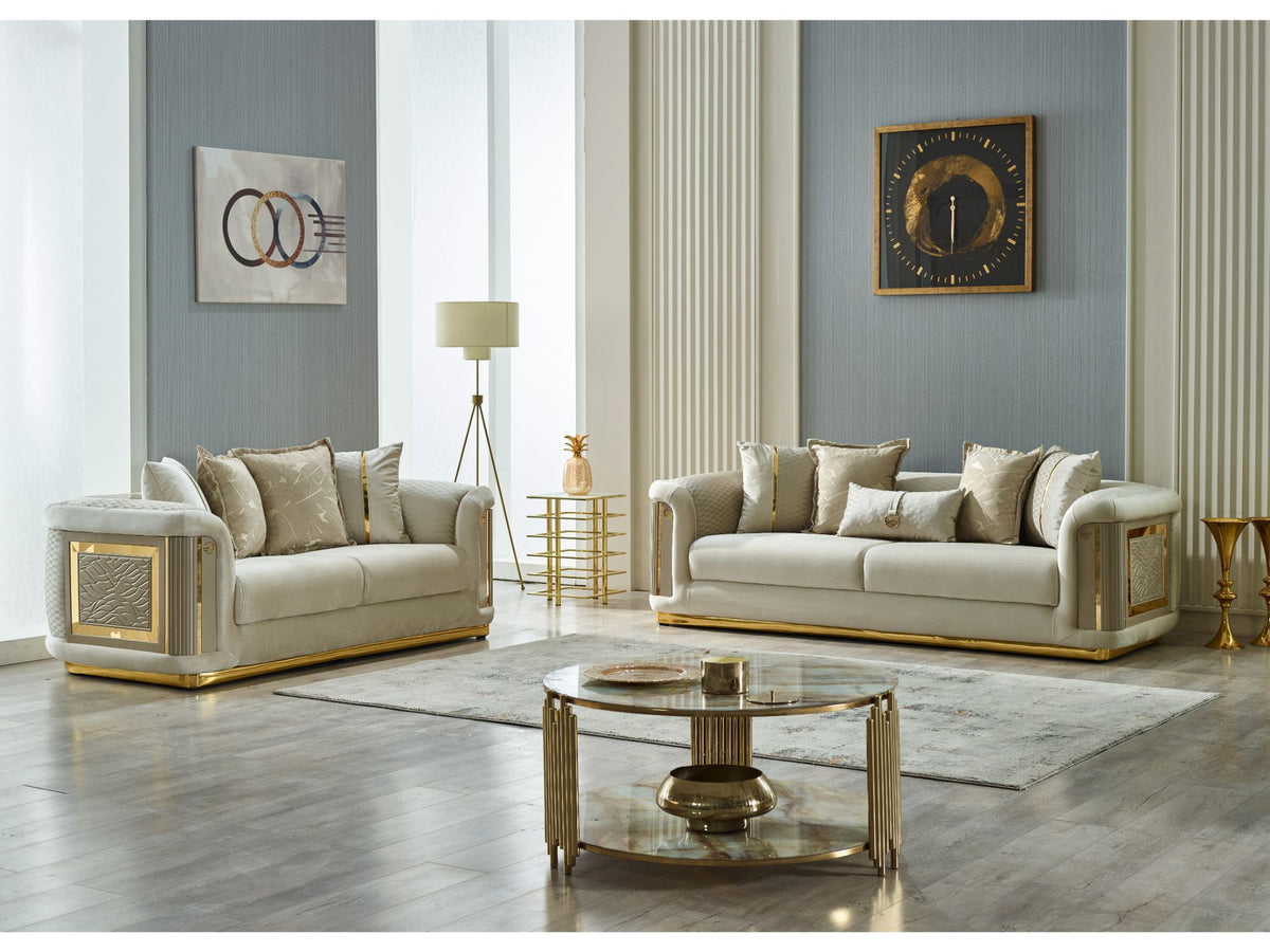 Elegance Cream Stationary Loveseat - Ornate Home