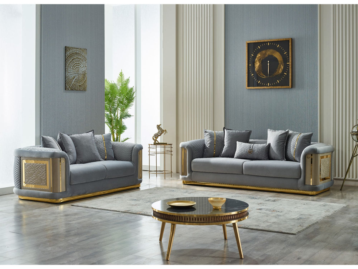 Elegance Light Grey 3-pieces (Sofa & Loveseat & Chair) Living Room Set - Ornate Home