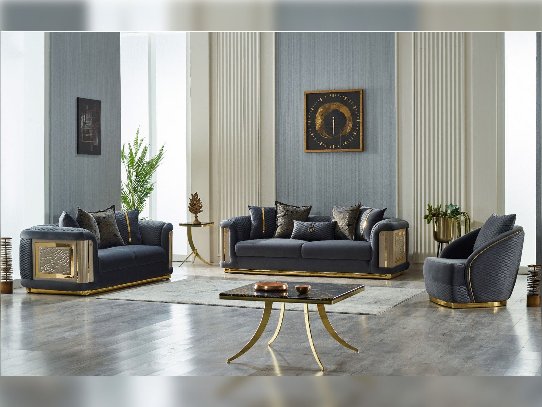 Elegance Dark Grey 3-pieces (Sofa & Loveseat & Chair) Living Room Set