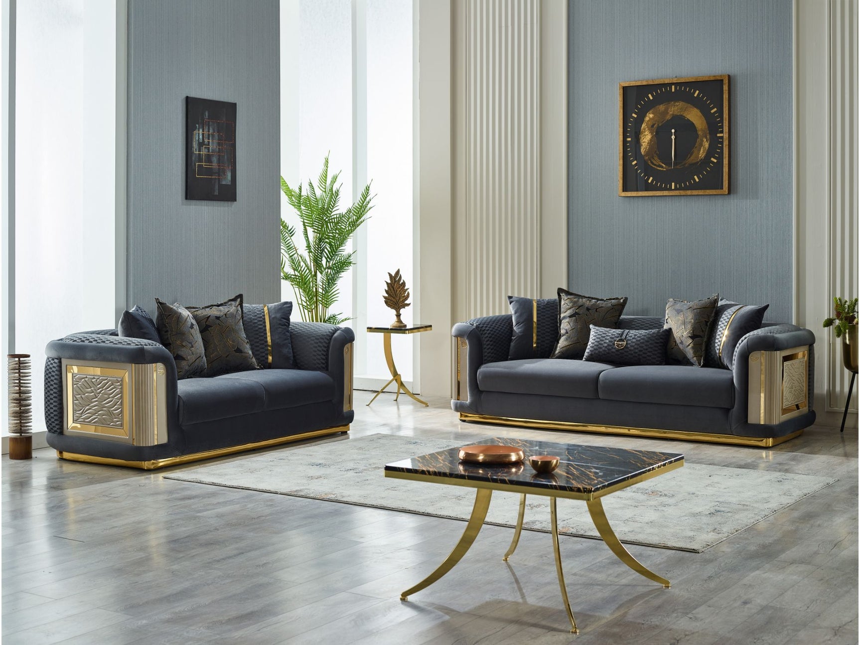 Elegance Dark Grey 3-pieces (Sofa & Loveseat & Chair) Living Room Set
