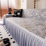 Elegant Botanical Sofa Cover with Pleated Tulle Skirt, Vintage Floral Couch Protector - Ornate Home