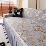 Elegant Botanical Sofa Cover with Pleated Tulle Skirt, Vintage Floral Couch Protector - Ornate Home