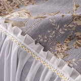 Elegant Botanical Sofa Cover with Pleated Tulle Skirt, Vintage Floral Couch Protector - Ornate Home