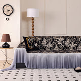 Elegant Botanical Sofa Cover with Pleated Tulle Skirt, Vintage Floral Couch Protector - Ornate Home