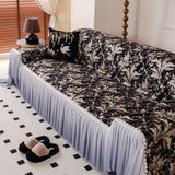 Elegant Botanical Sofa Cover with Pleated Tulle Skirt, Vintage Floral Couch Protector - Ornate Home