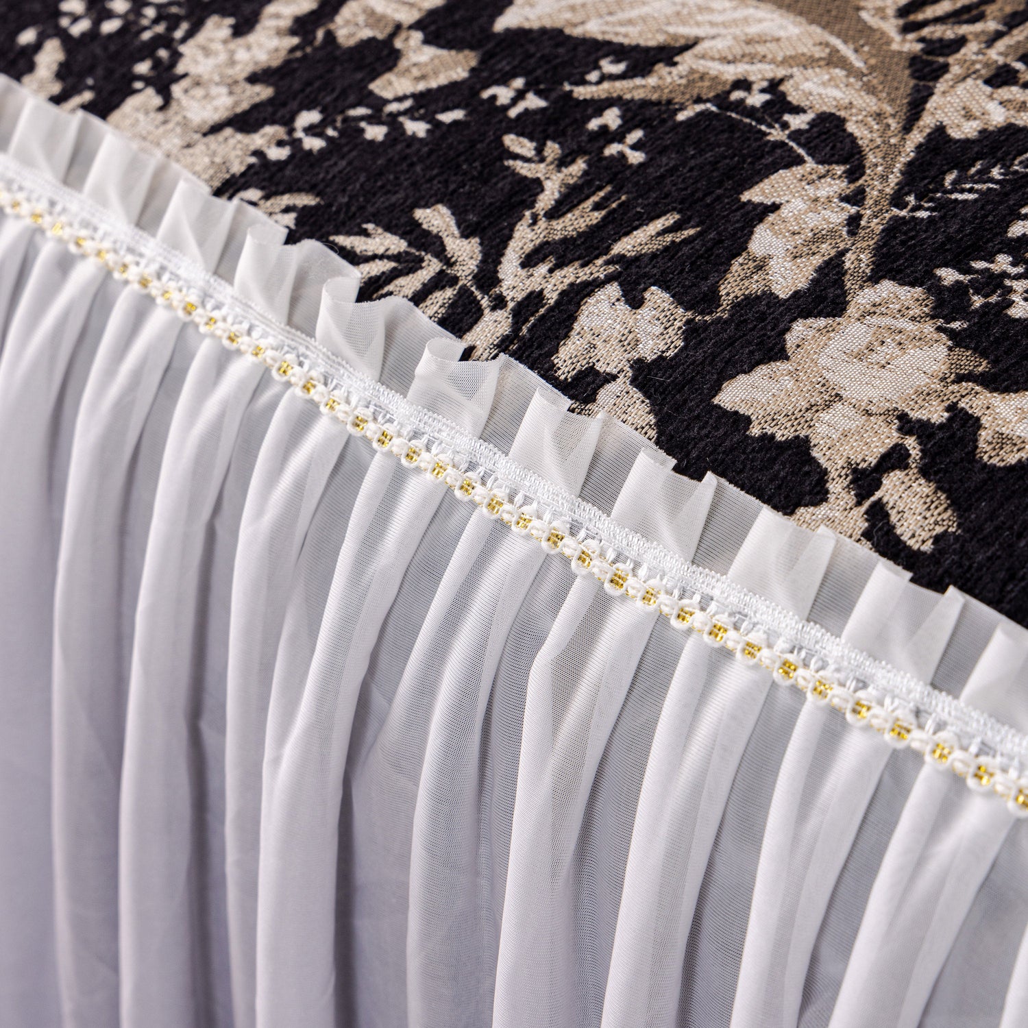 Elegant Botanical Sofa Cover with Pleated Tulle Skirt, Vintage Floral Couch Protector - Ornate Home