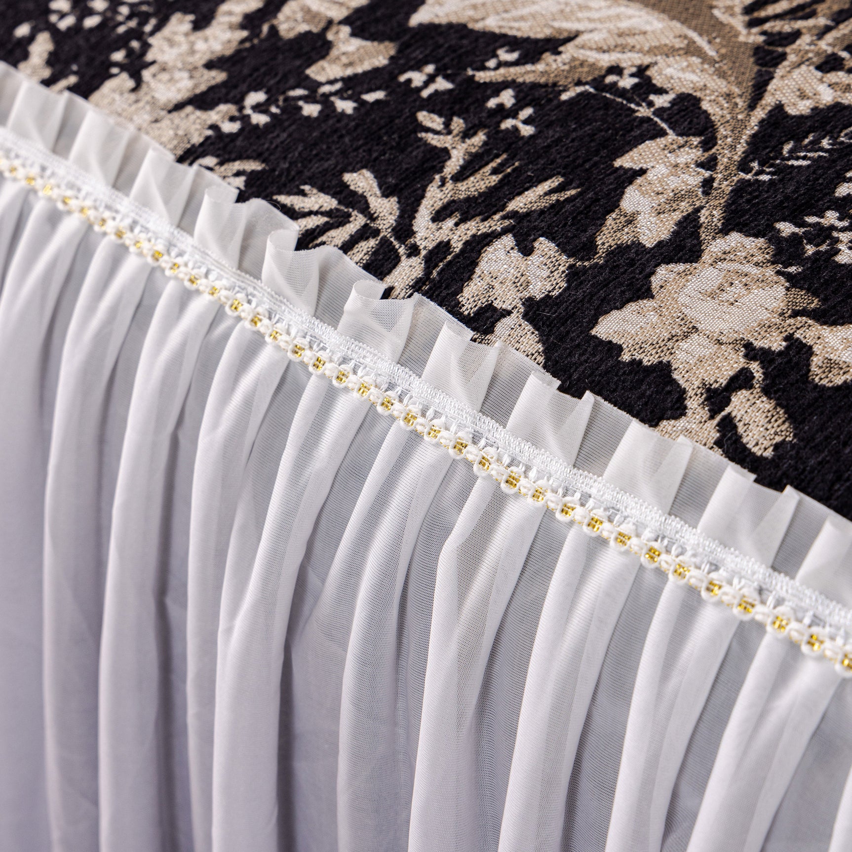 Elegant Botanical Sofa Cover with Pleated Tulle Skirt, Vintage Floral Couch Protector - Ornate Home
