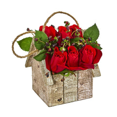 Elegant Rose Artificial Arrangement in Birdhouse Hanging Planter - Ornate Home