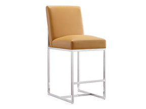 Element 24" Faux Leather Counter Stool in Camel and Polished Chrome - Ornate Home