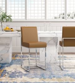 Element 24" Faux Leather Counter Stool in Camel and Polished Chrome - Ornate Home