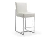 Element 24" Faux Leather Counter Stool in Pearl White and Polished Chrome - Ornate Home