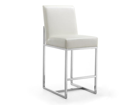 Element 24" Faux Leather Counter Stool in Pearl White and Polished Chrome - Ornate Home