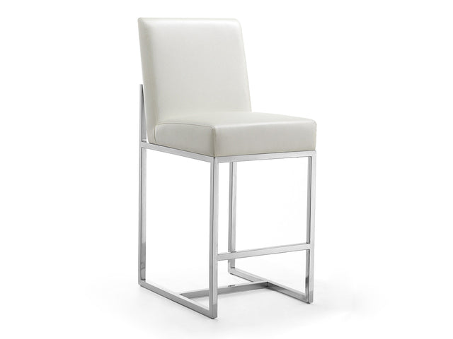 Element 24" Faux Leather Counter Stool in Pearl White and Polished Chrome - Ornate Home