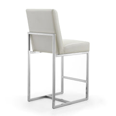 Element 24" Faux Leather Counter Stool in Pearl White and Polished Chrome - Ornate Home