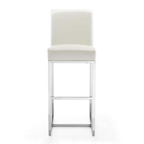 Element 29" Faux Leather Bar Stool in Pearl White and Polished Chrome - Ornate Home