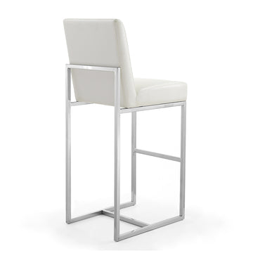 Element 29" Faux Leather Bar Stool in Pearl White and Polished Chrome - Ornate Home