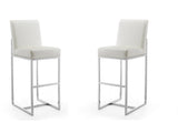 Element Faux Leather Bar Stool in Pearl White and Polished Chrome (set of 2) - Ornate Home